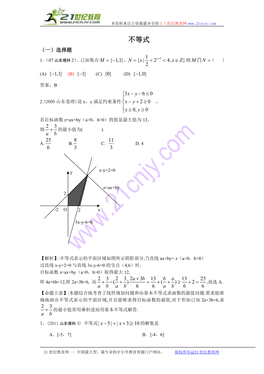 【山东8年高考】2007-2014年高考数学真题分类汇编（老师整理）：不等式