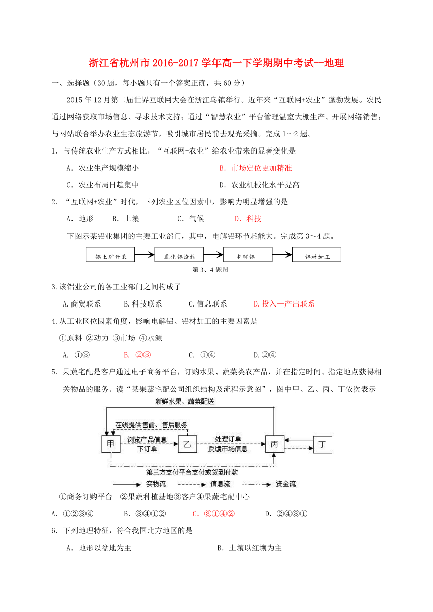 浙江省杭州市2016-2017学年高一下学期期中考试--地理