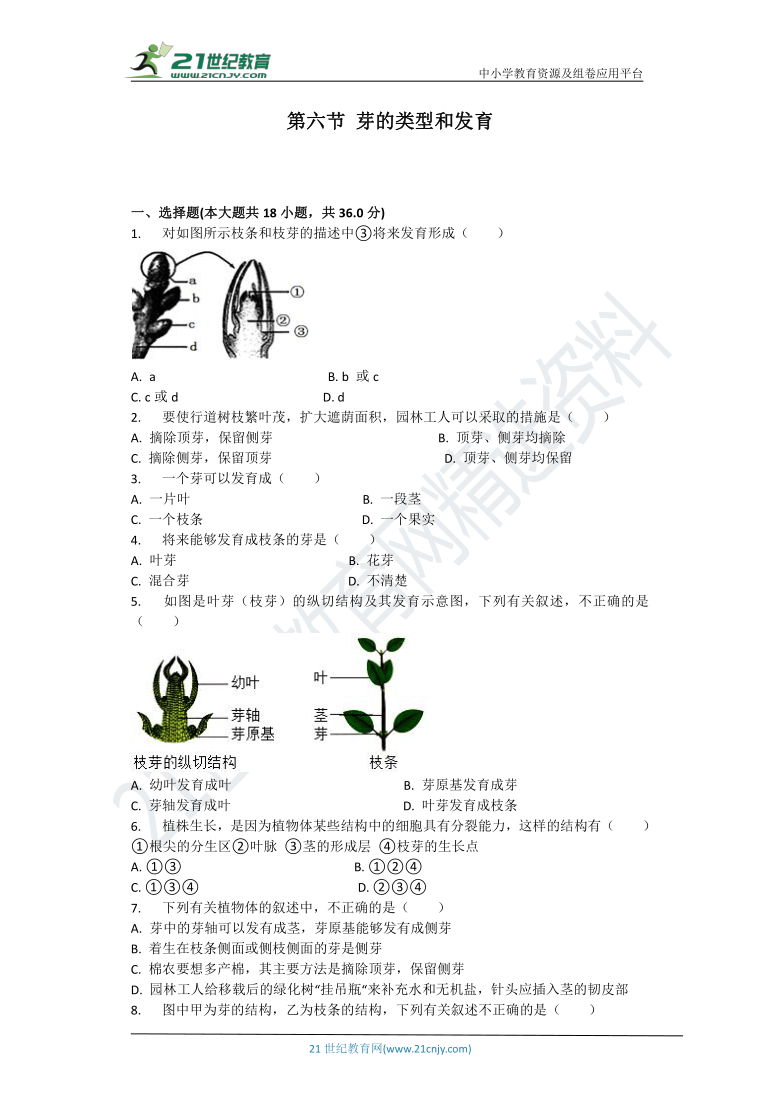 4.1.6 芽的类型和发育同步练习（含答案解析）