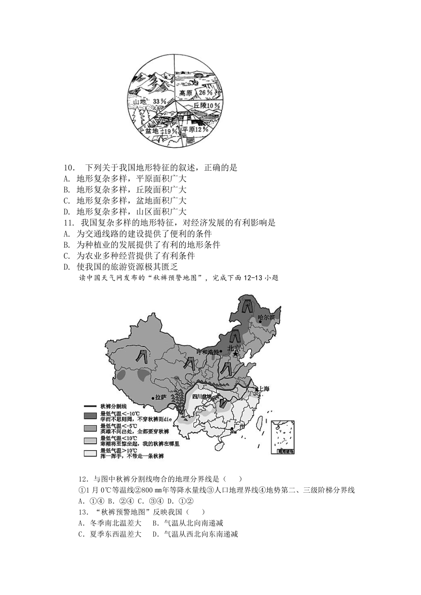 山西省垣曲县2021-2022学年八年级上学期期中检测地理试题（Word版含答案）