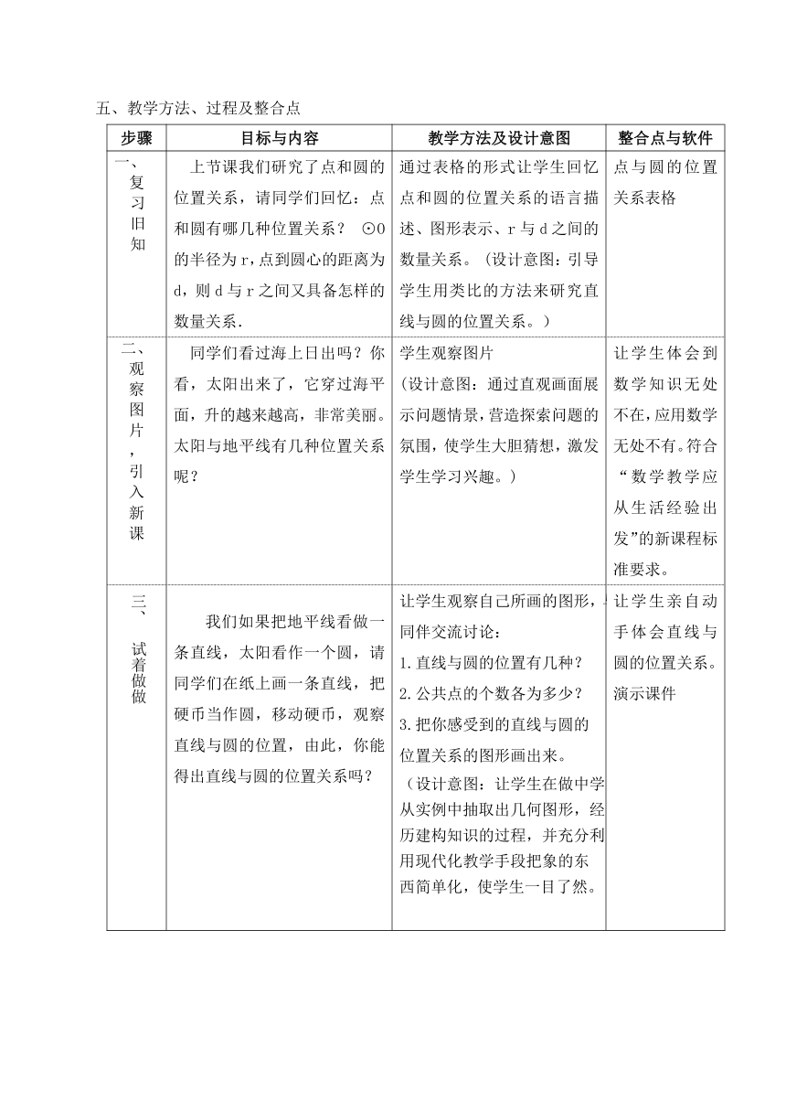 29.2 直线与圆的位置关系 教案