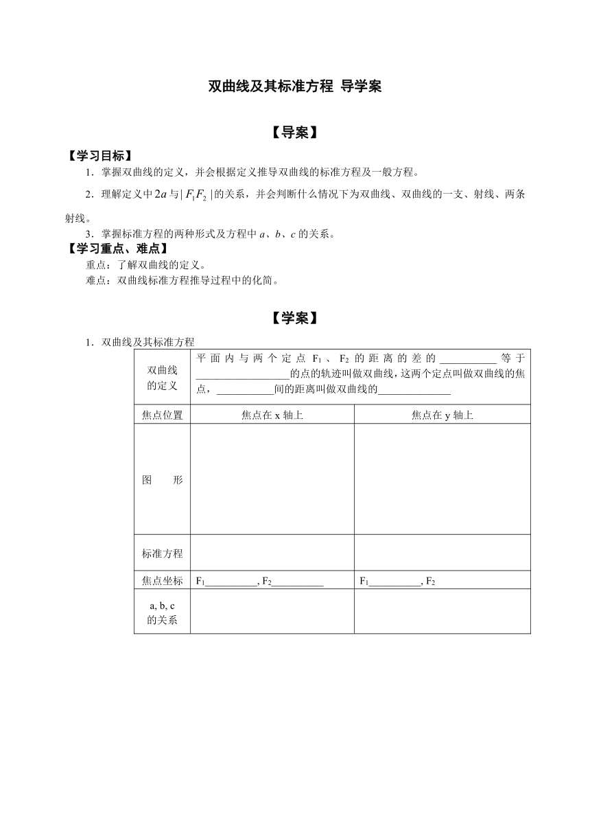 双曲线及其标准方程 导学案.