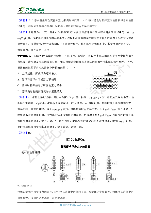 【中考易错集训】易错专练11：浮力（解析版）