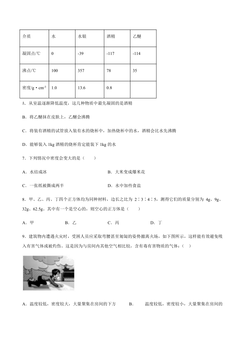 教科版初中物理八年级上册6.4活动：密度知识应用交流会同步练习(含答案)