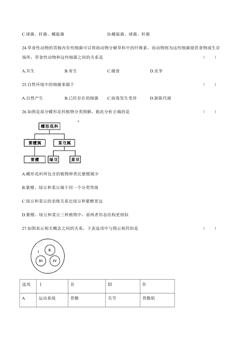 青海省海东市2020-2021学年八年级上学期期末学业水平统一检测生物试题（word版 含答案）