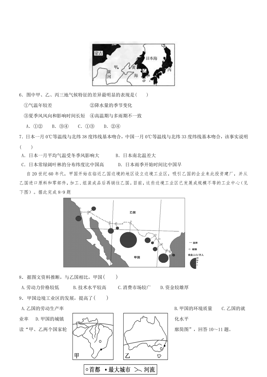 江西奉新第一中学16-17学年高二上期末考试--地理