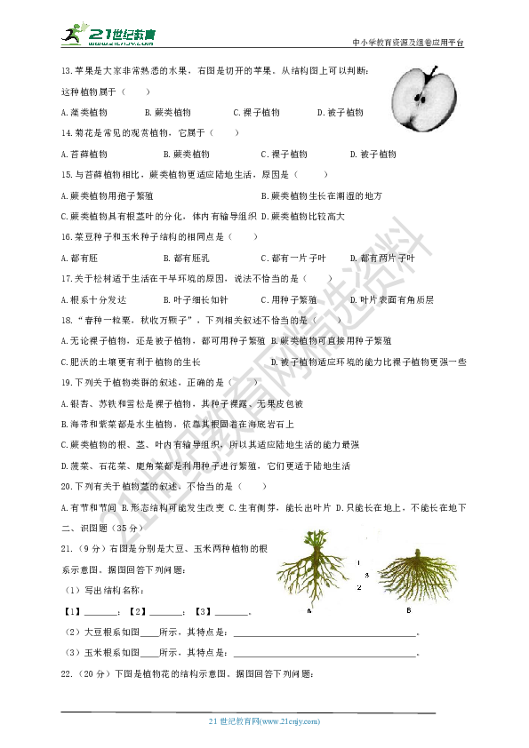 1.3《形形色色的植物》单元测试