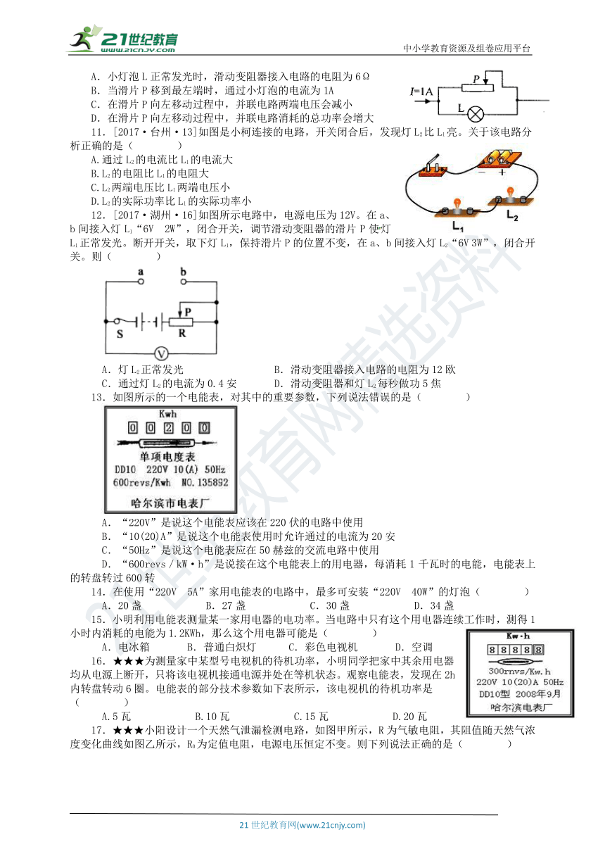 中考浙教版科学一轮系统复习  第25课  电能（1）（含答案）