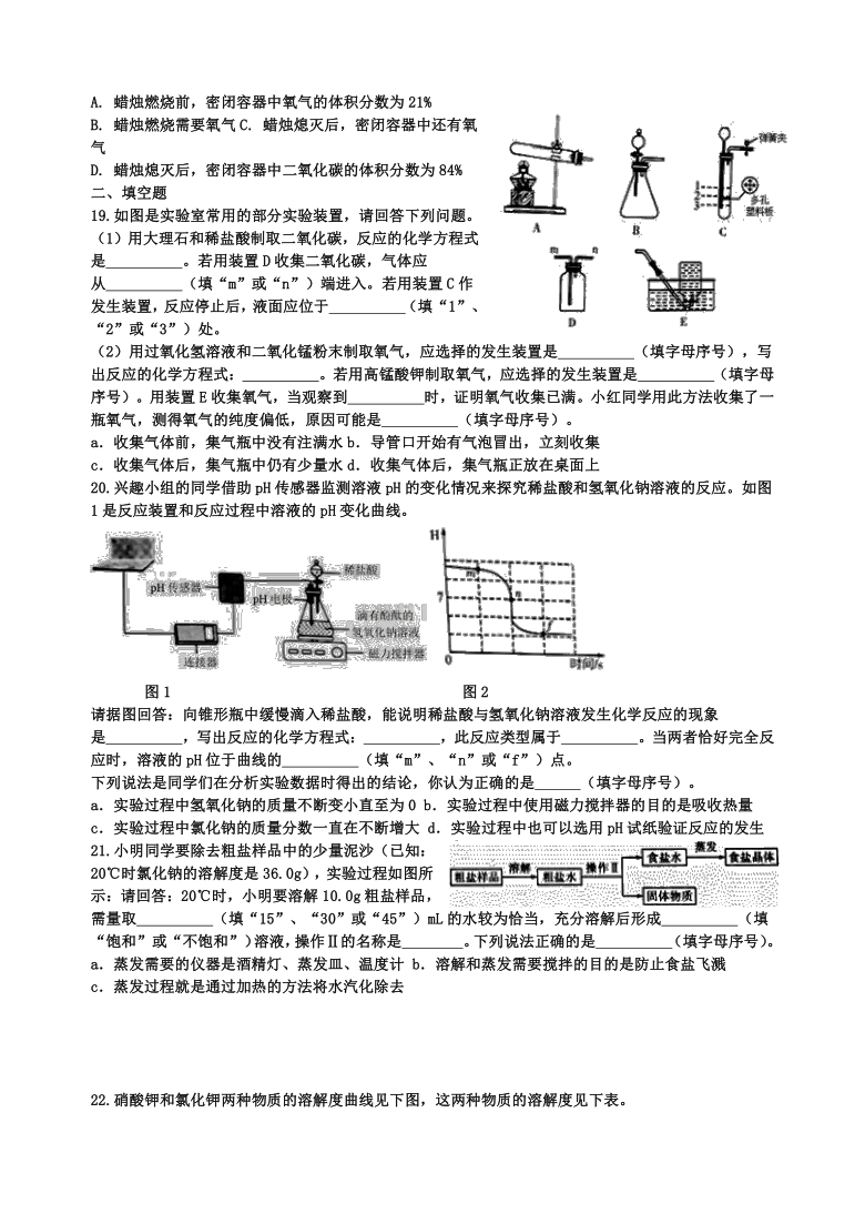 山东省滕州市鲍沟镇鲍沟中学九年级化学2020-2021学年度第一学九年级期末检测模拟试题(二)（无答案）