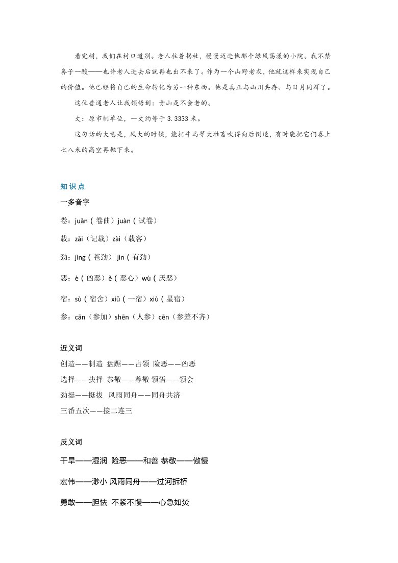 19《青山不老》 教学案（知识点梳理+同步检测）——2020-2021学年六年级语文下册部编（含答案）