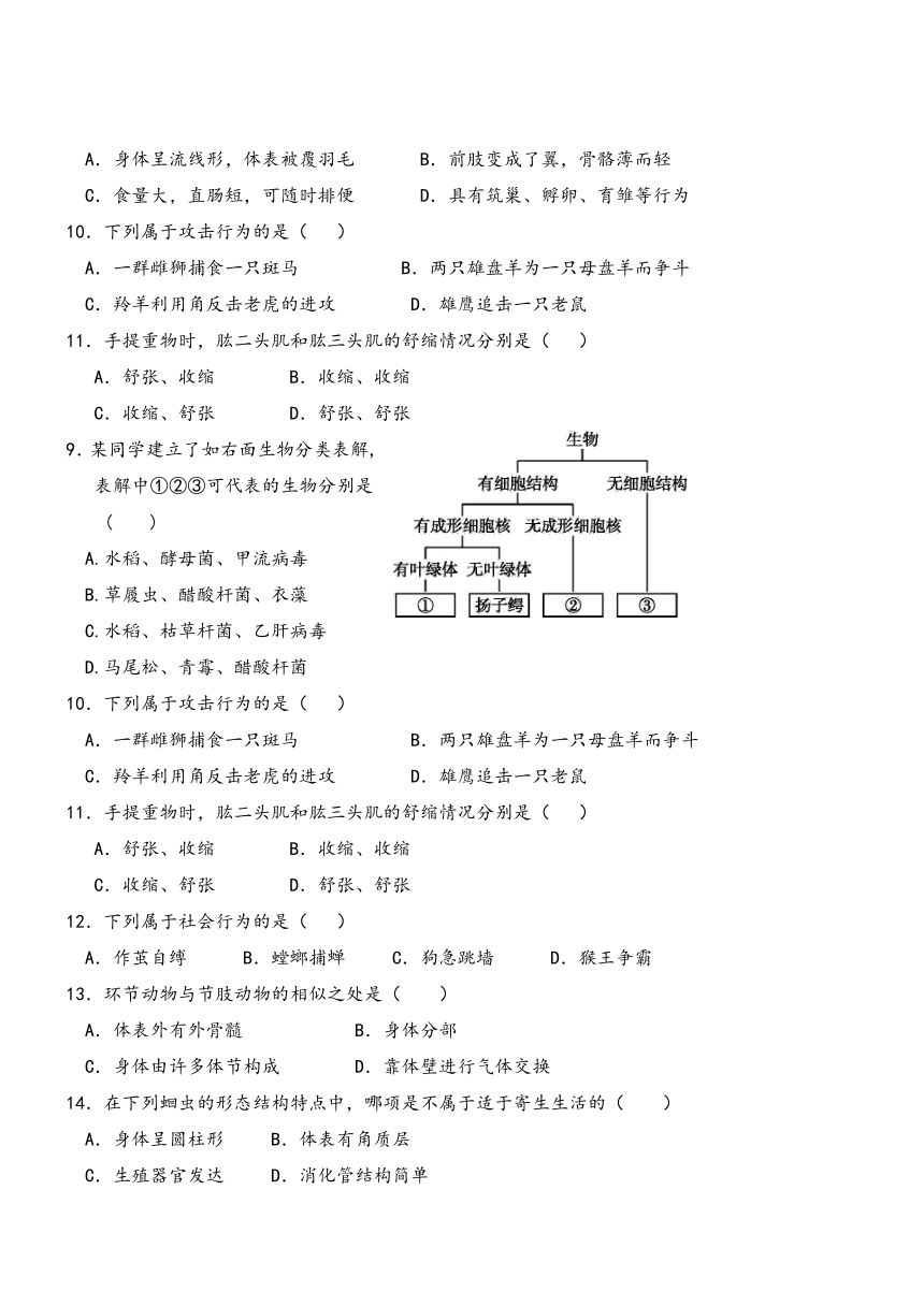 内蒙古呼和浩特市回民中学2016-2017学年度八年级上学期期中考试生物试题