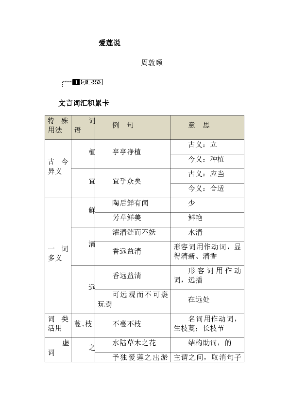 部编本七年级下册《爱莲说》详细分析