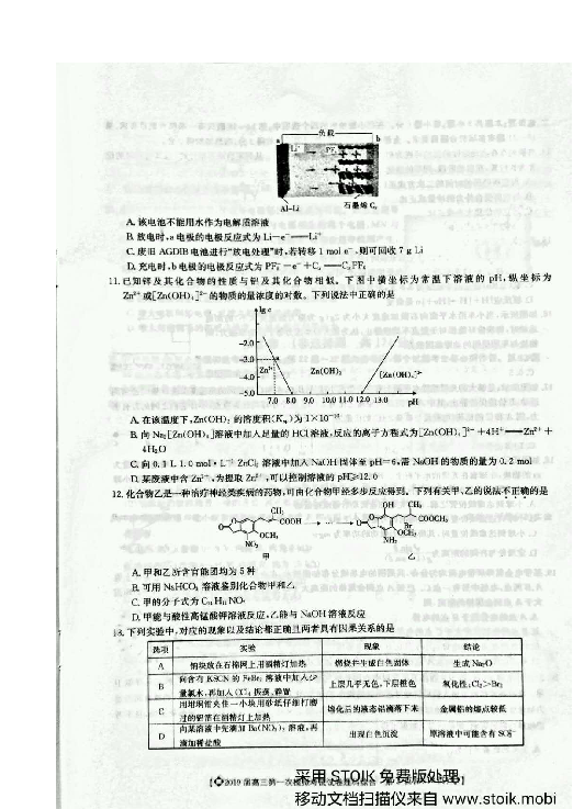 湖南省湘潭市2019届高三上学期第一次模拟检测理科综合试题 扫描版含答案
