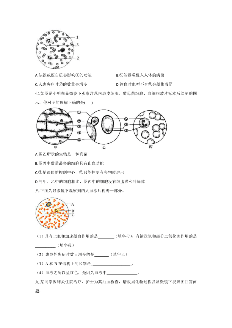 2021年中考生物第三轮复习重难实验冲刺练习：观察人血的永久涂片（Word解析版）