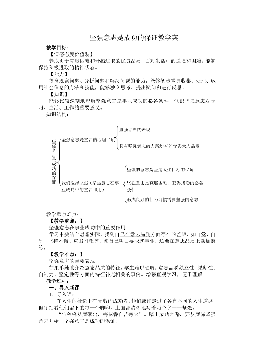 六年级下册品德教学案-坚强意志是成功的保证｜鲁教版