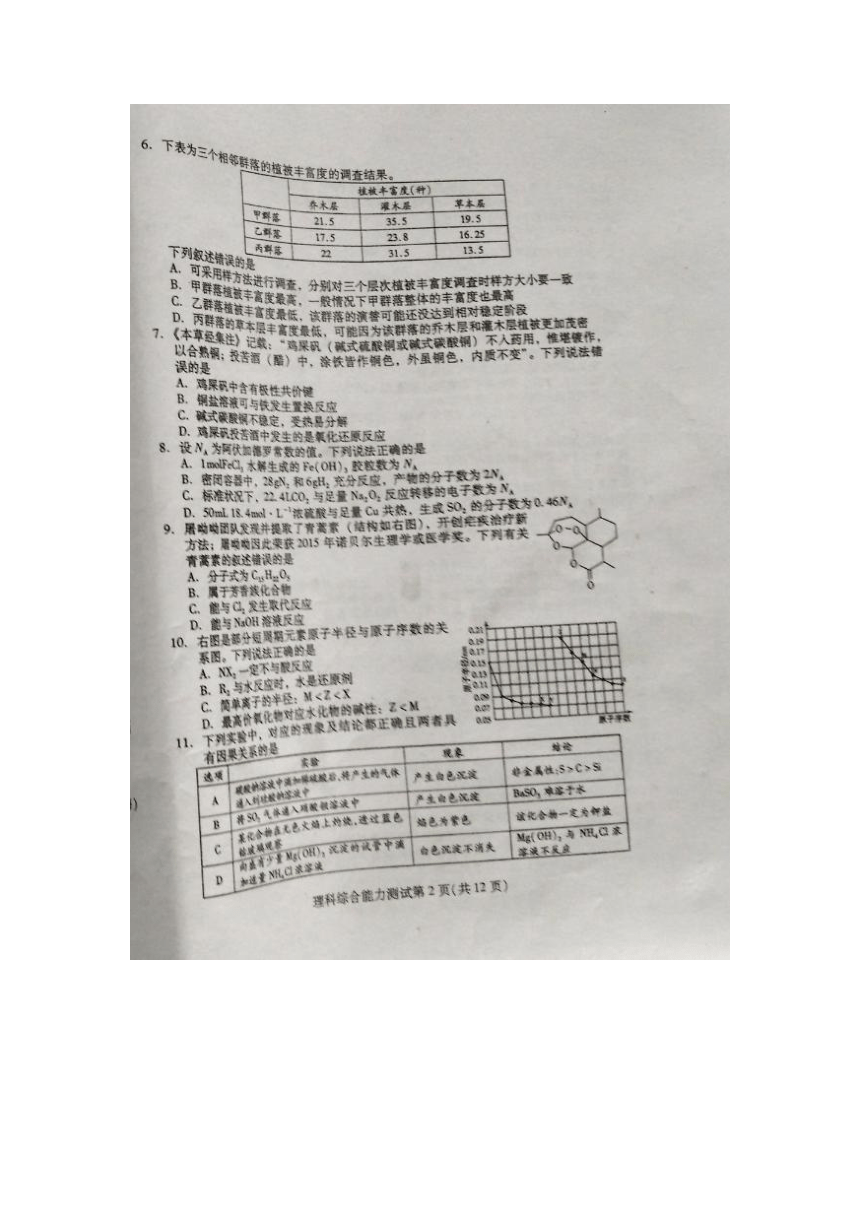 山东省枣庄第八中学东校区2016届高三考前模拟理科综合试题（图片版）