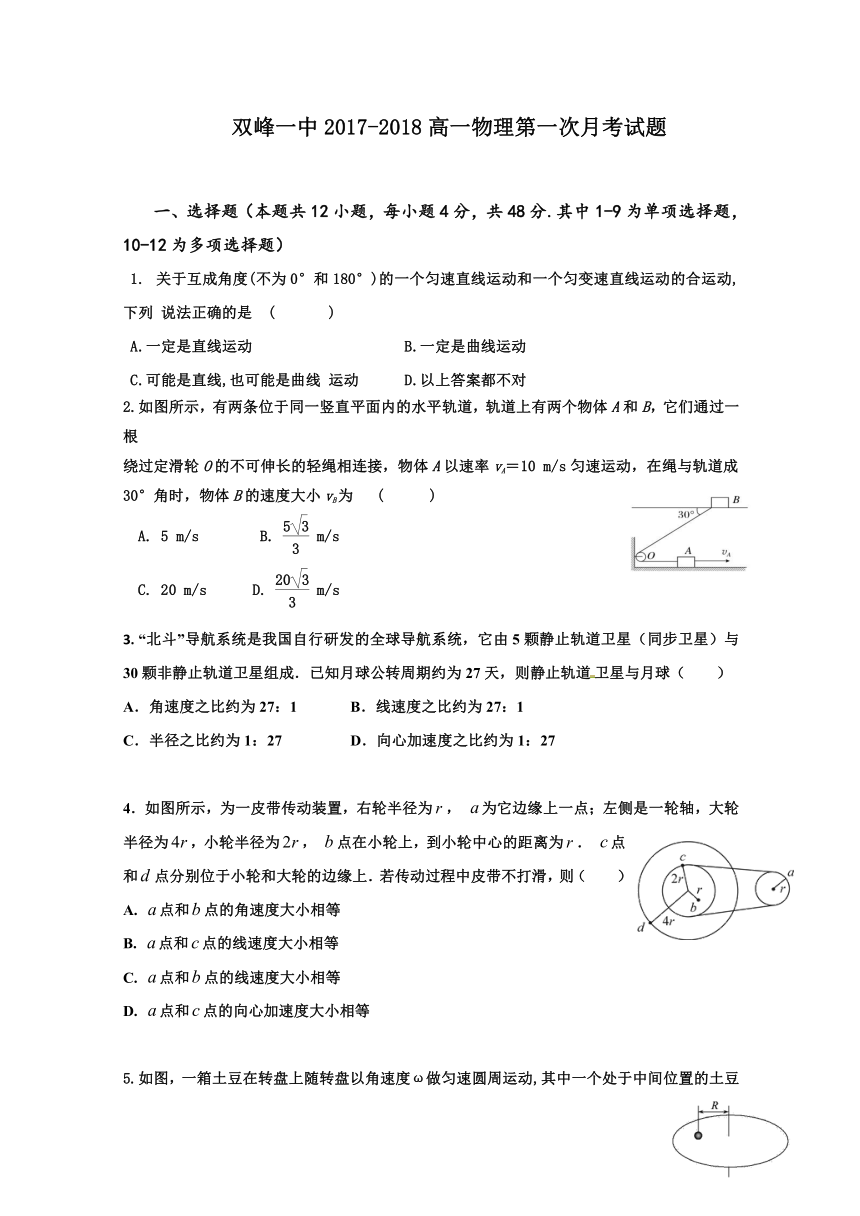 湖南省双峰县第一中学2017-2018学年高一下学期第一次月考物理试题+Word版含答案