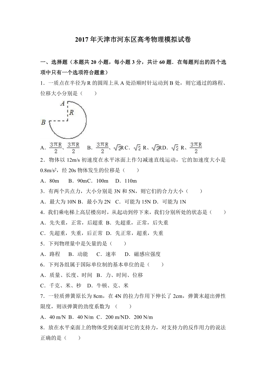 2017年天津市河东区高考物理模拟试卷（解析版）