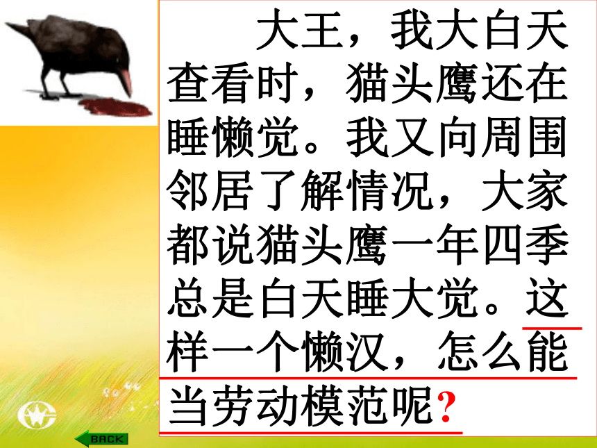 语文二年级下北京版7.26《猫头鹰能当劳动模范吗》课件1