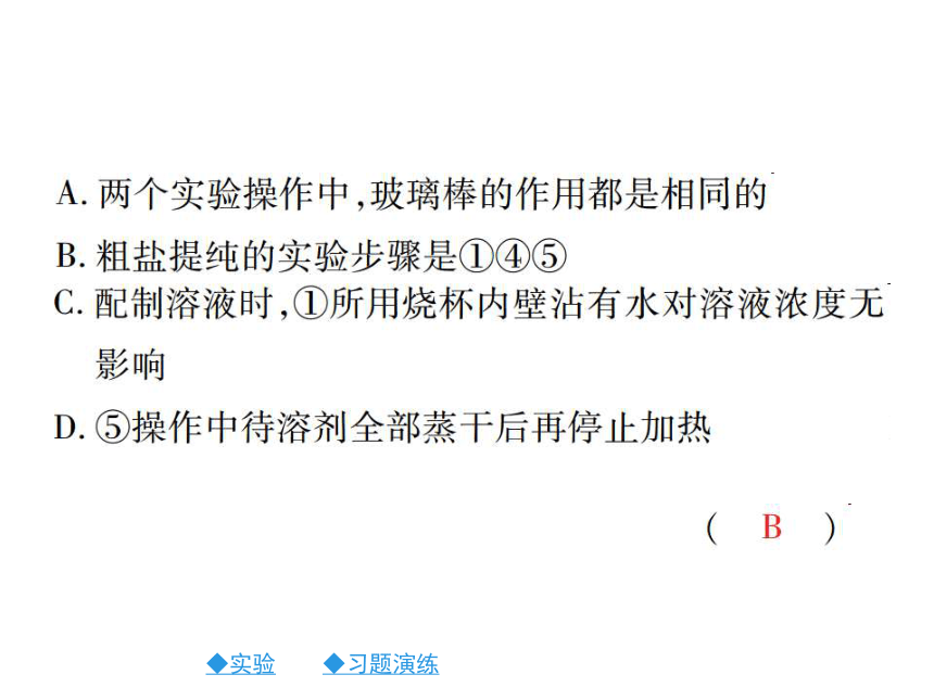 2017春九年级化学新人教版下册同步习题课件：第11单元 盐化肥 实验活动：粗盐中难溶性杂质的去除