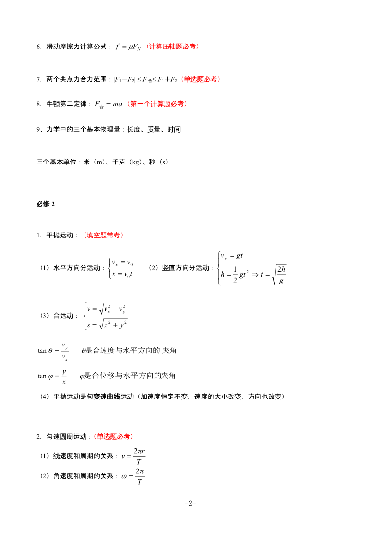 普通高中学业水平考试物理复习知识点总结