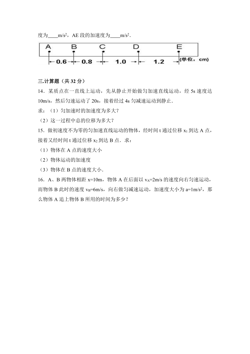 山西省忻州市原平市范亭中学2016-2017学年高一（上）期中物理试卷（解析版）