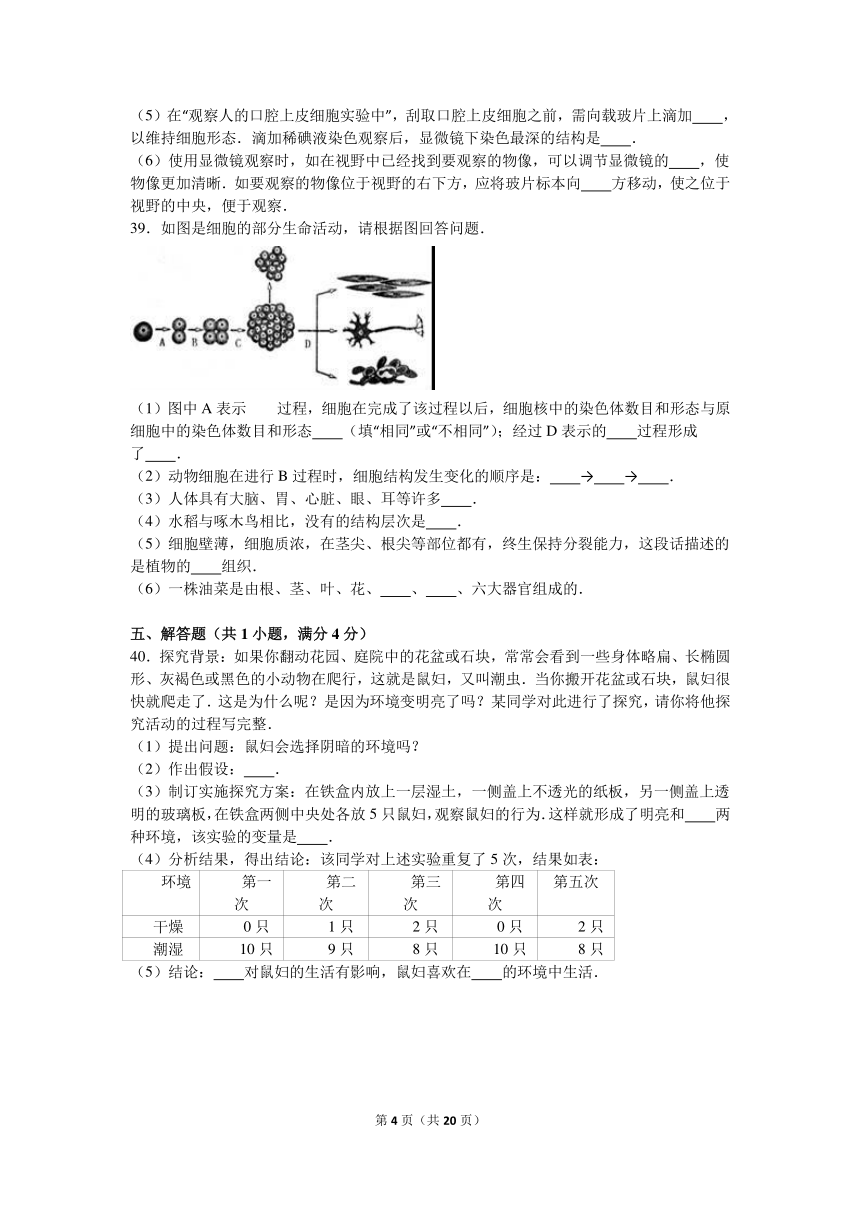 河北省衡水市武邑中学2016-2017学年七年级（上）第二次月考生物试卷（解析版）