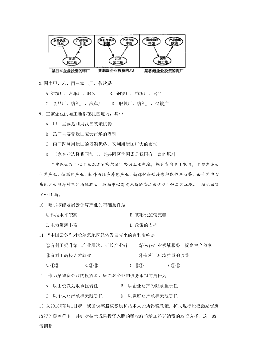 四川省成都市龙泉中学2017届高三1月月考文科综合试题