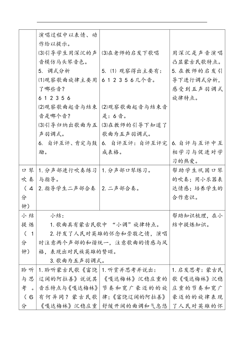 苏少版八年级音乐上册（简谱）第2单元《嘎达梅林》教学设计