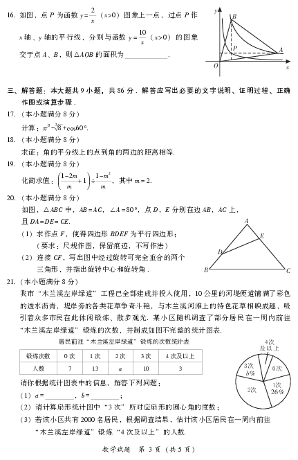 2019年5月福建省莆田市中考数学模拟试卷及答案（PDF版）