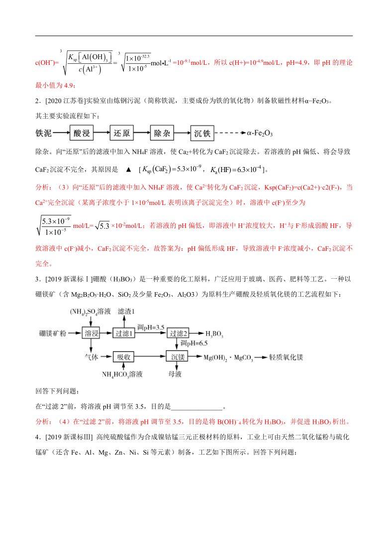 考向02 pH的调控-备战2021年高考化学主观题（工艺流程题）答题模板与考向专练（解析版）