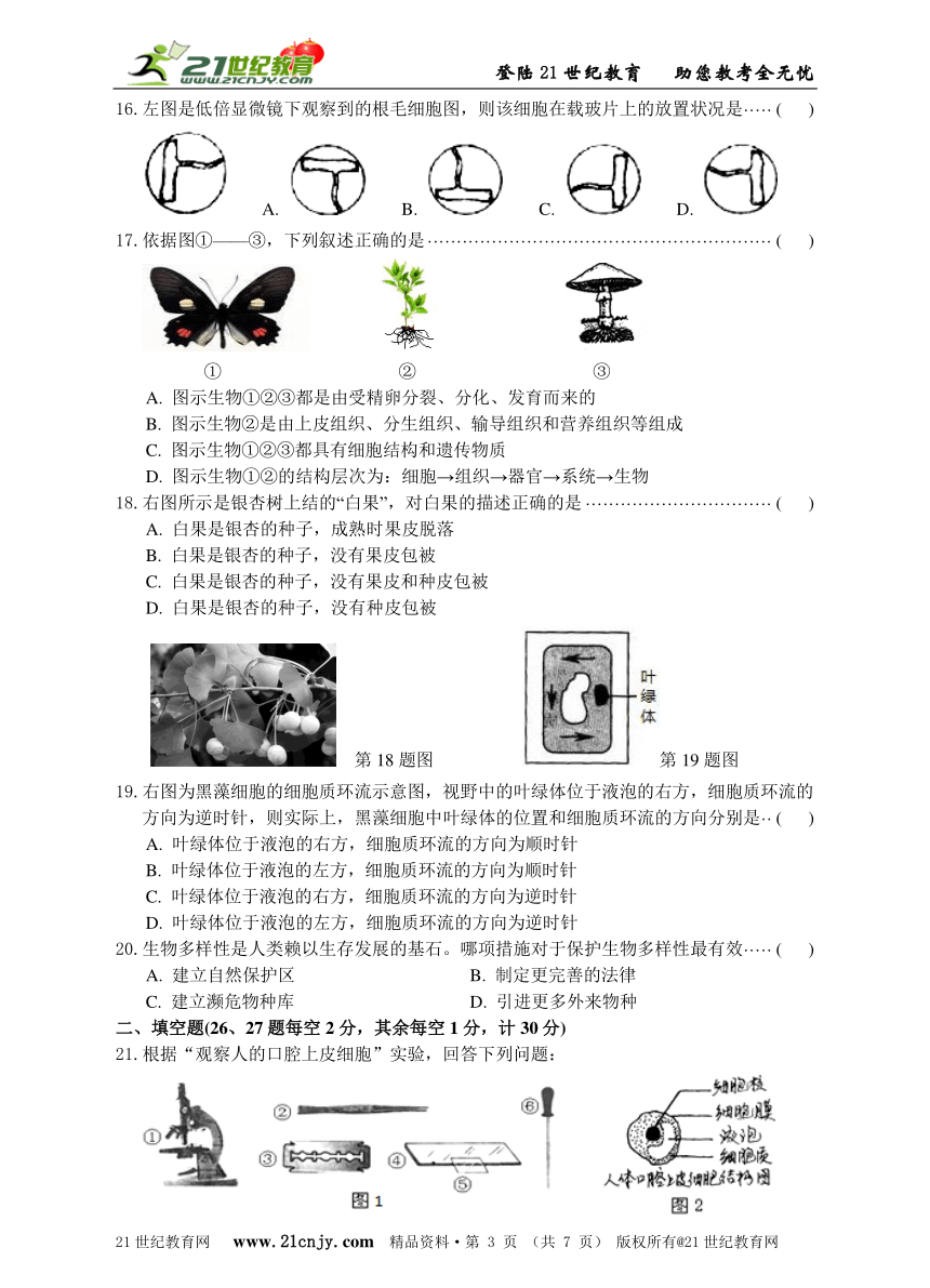 七上科学第2章观察生物综合检测卷