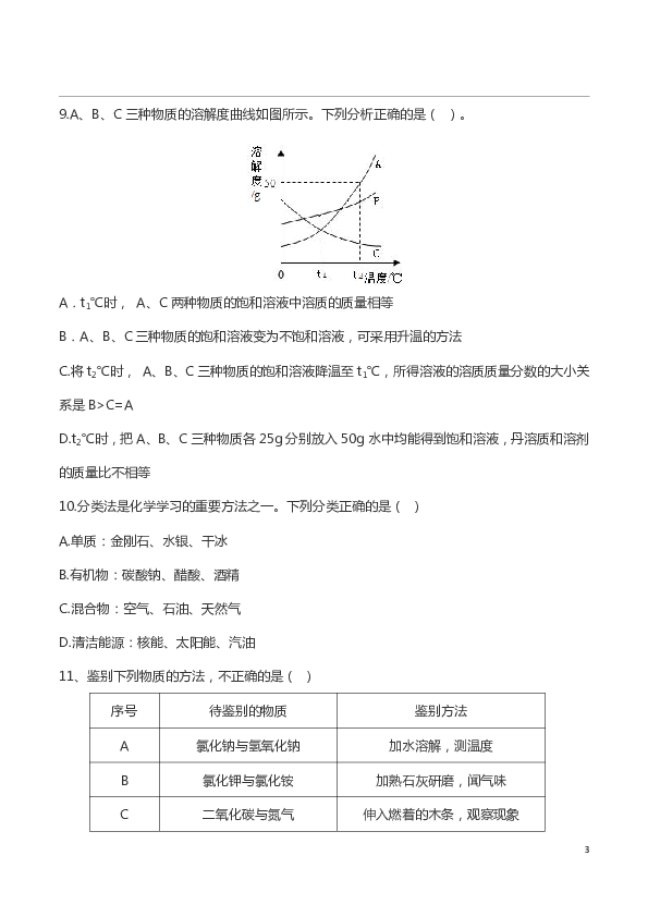 2019年河南郑州初三中考适应性（二模）化学试卷（pdf版有答案）