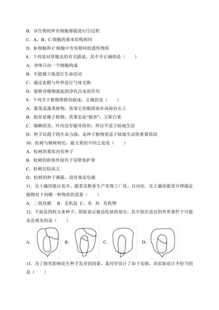 山东省临沂市河东区2017-2018学年七年级上学期期末考试生物试卷（WORD版）