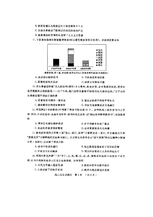 河南省信阳市第一高级中学2018-2019学年高二上学期期末考试历史试卷（扫描版）