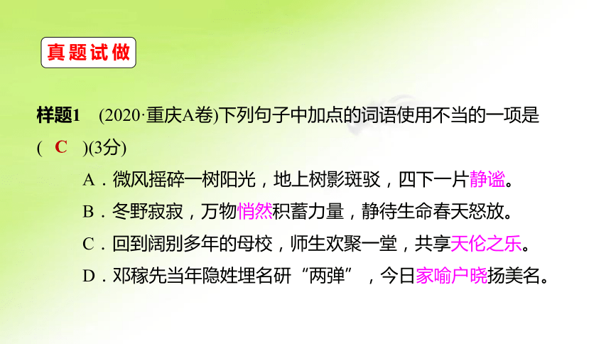专题三　词语运用 课件——重庆市2021年中考语文复习（122张PPT）