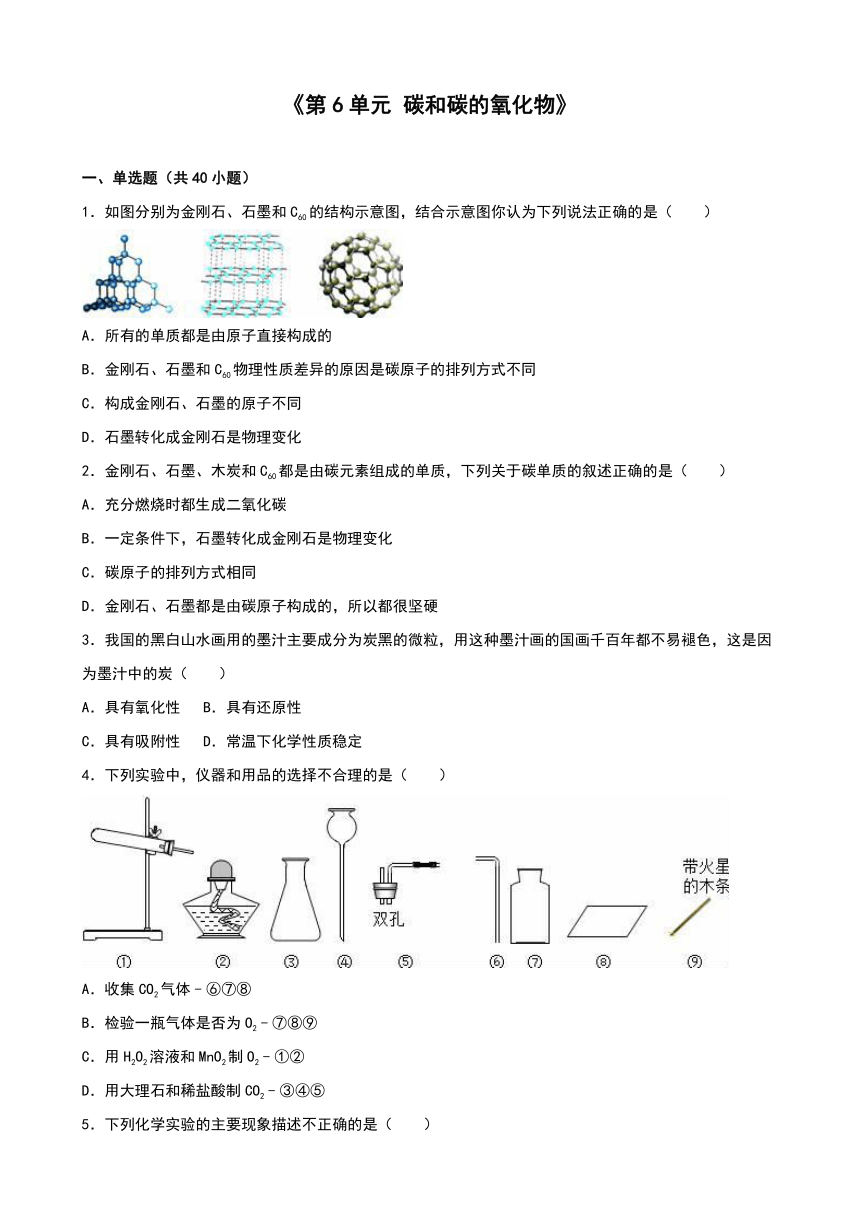 海南省海口市2016年人教版九年级化学上册单元测试《第6单元 碳和碳的氧化物》（解析版）