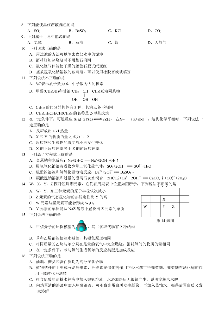 2016.10浙江省高校招生选考科目化学试卷word版（附答案）