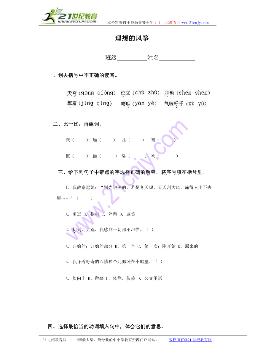 六年级语文下册 理想的风筝（北京版）