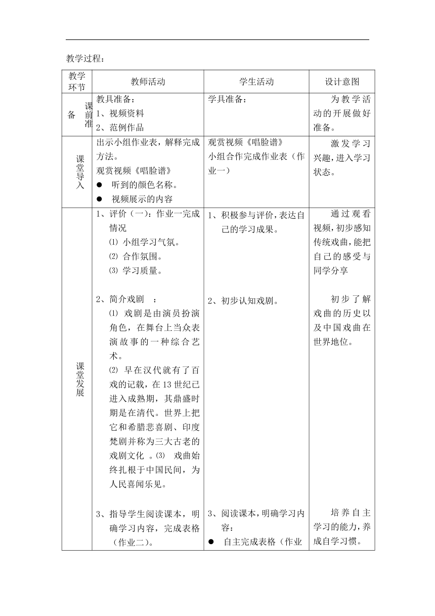 岭南版六年级美术上册18走近传统戏曲人物教学设计表格式