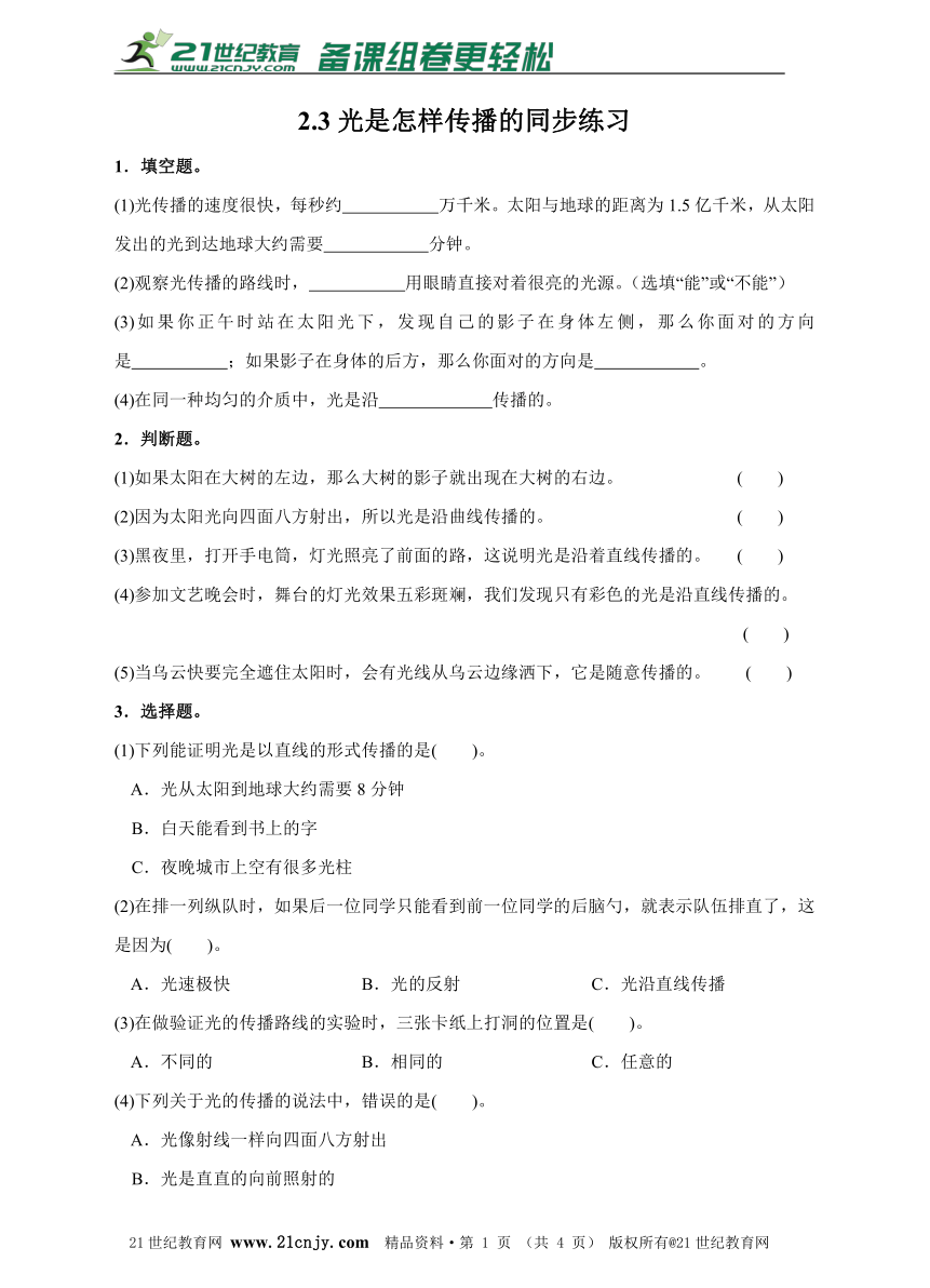 2.3光是怎样传播的同步练习