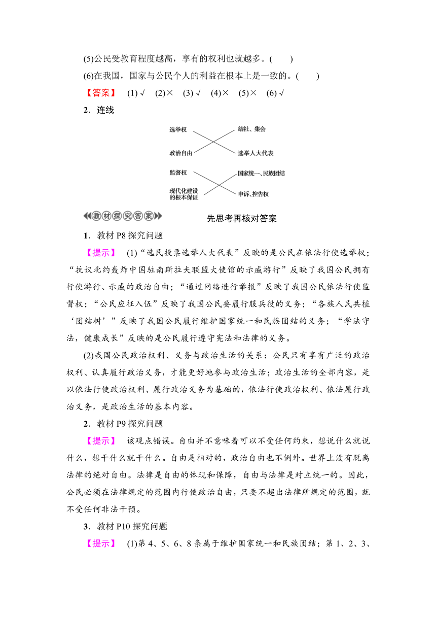 第1单元第1课第2框　政治权利与义务：参与政治生活的基础　教案