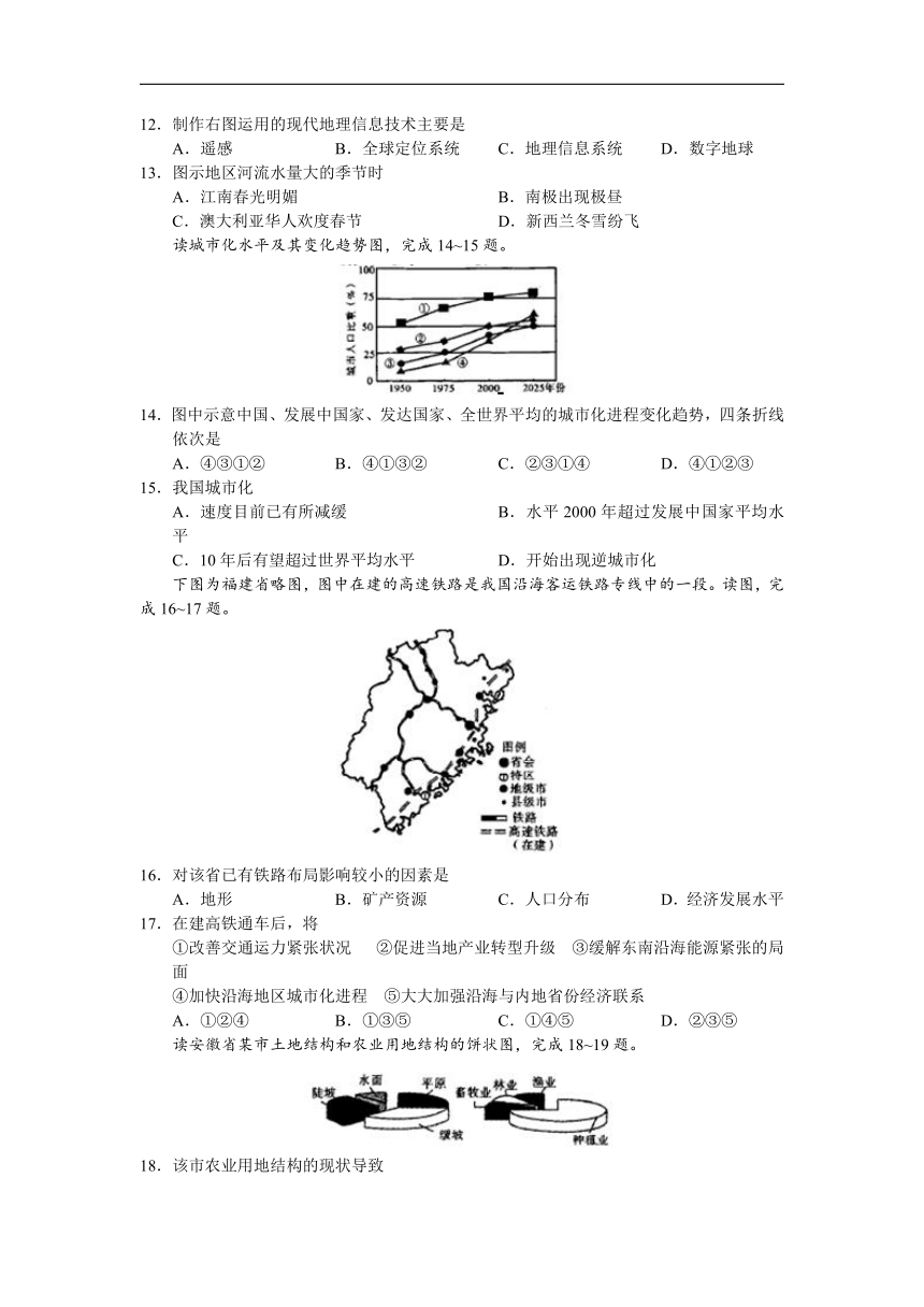 安徽省江南十校2013届高三下学期开学第一考地理试题（word版）