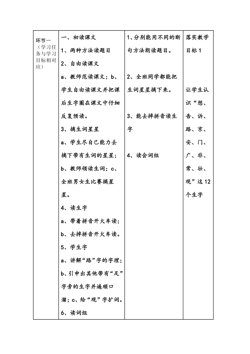 2 我多想去看看 表格式教案