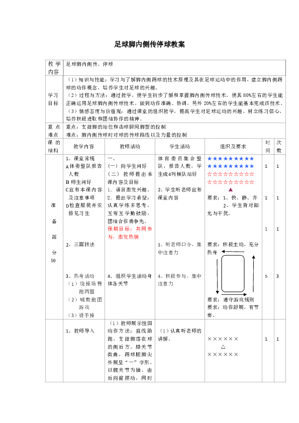 足球脚内侧传停球教案