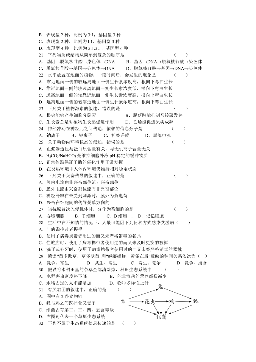 江苏省栟茶高级中学2012-2013学年高二上学期期末考试 生物