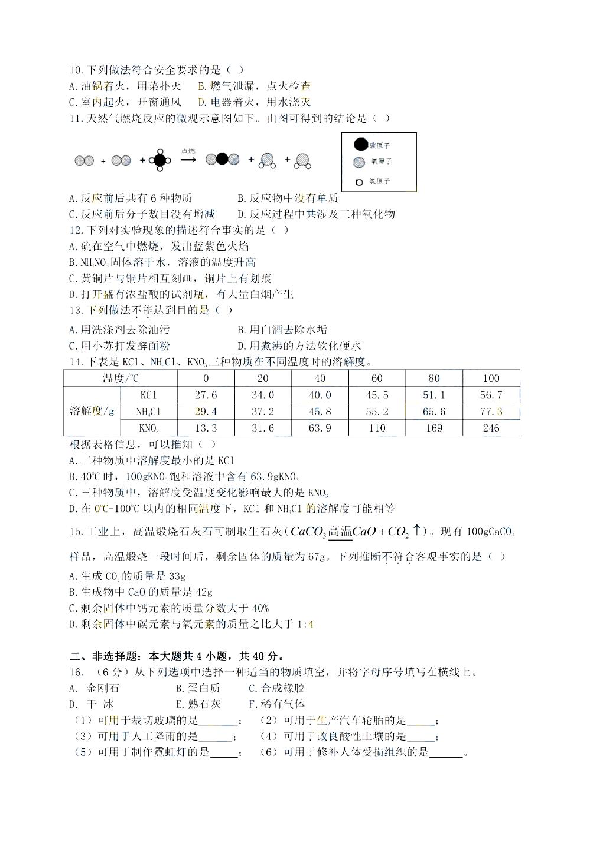 2019年江苏省盐城市中考理综化学真题（图片版含答案）