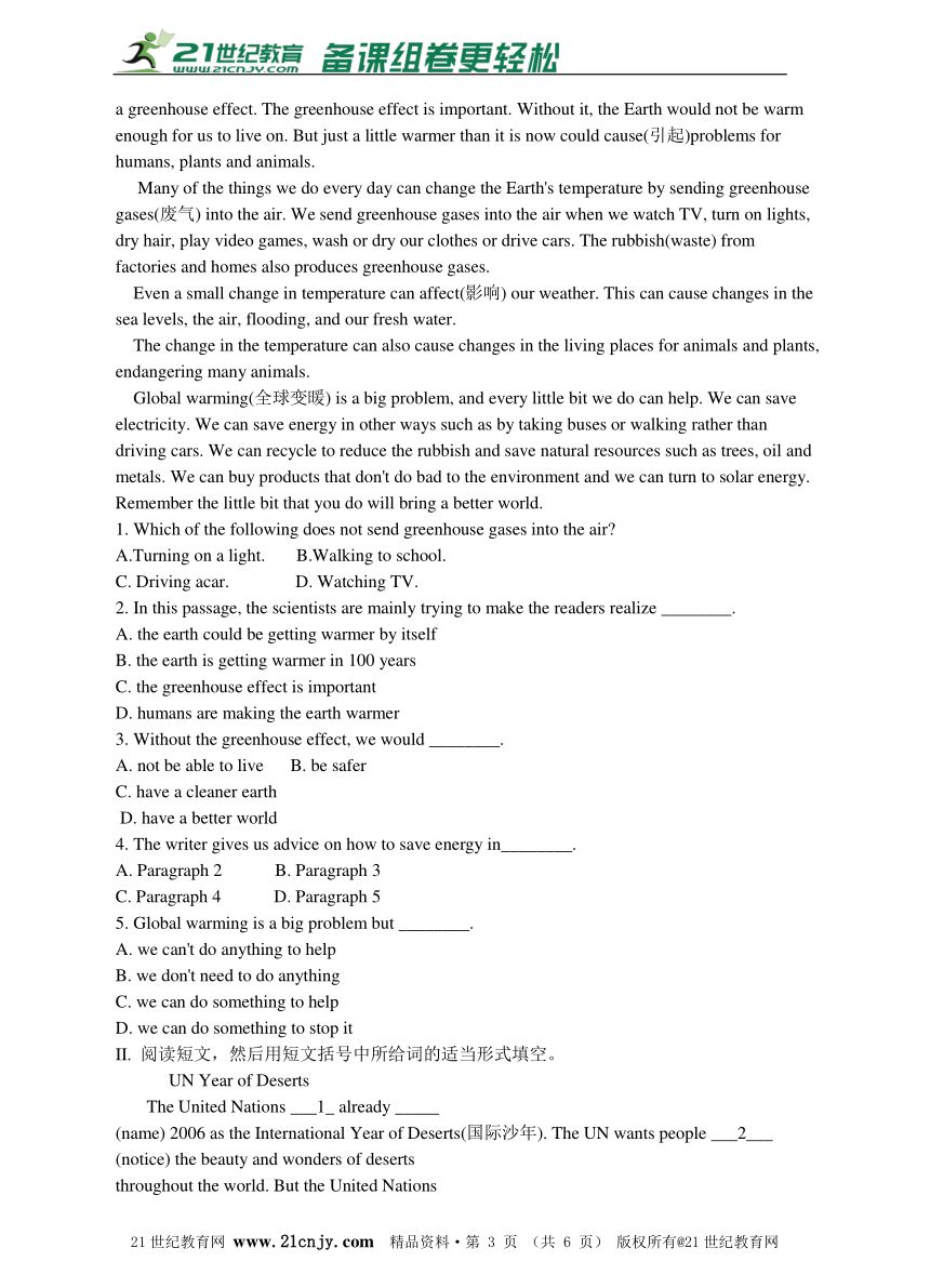 Module 2 Environmental problems Unit3The environment Speaking and Writing同步练习及解析