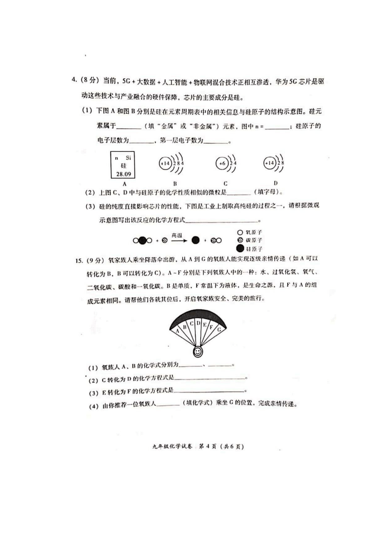 福建省漳州市2020-2021学年九年级上学期期末考试化学试题（图片版 含答案）