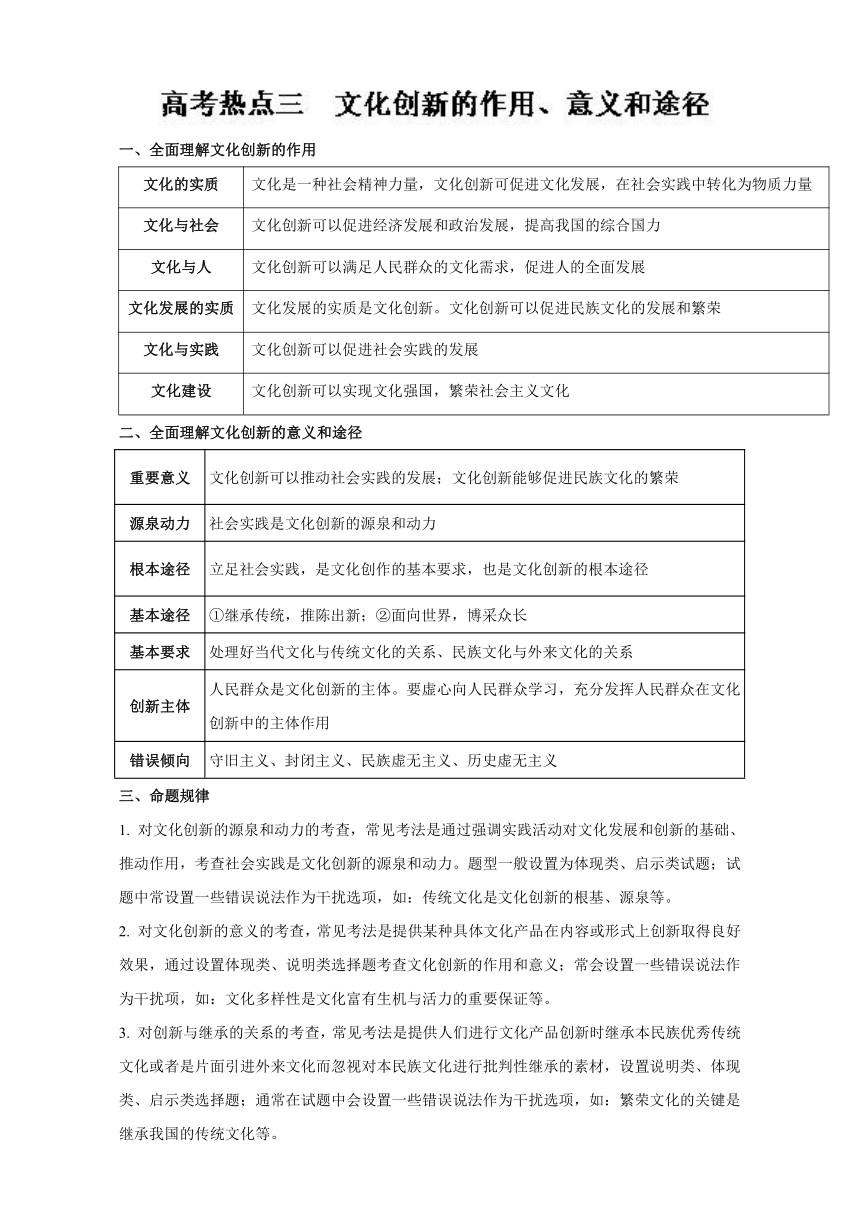 专题7.4 高考热点三 文化创新的作用、意义和途径-2017年高考政治热点+题型全突破 Word版含解析